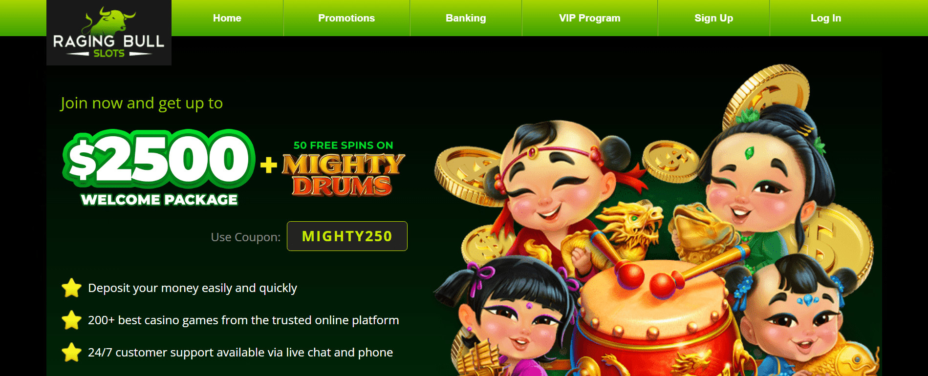 Snapshot of Raging Bull casino with consistent bonuses and loyalty rewards
